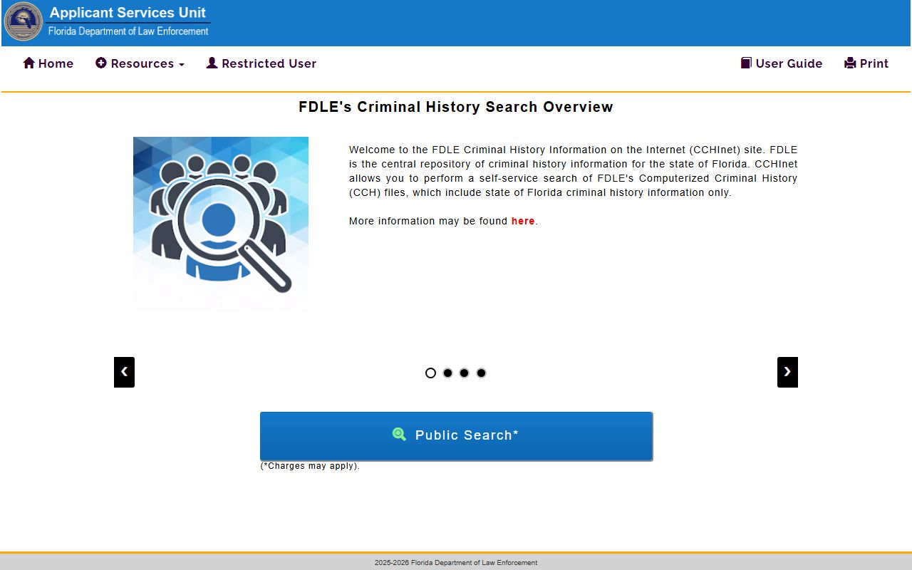 FDLE Criminal History Search Portal for Florida felony records